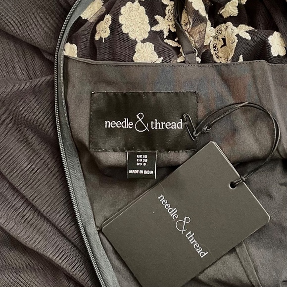 NWT!! NEEDLE & THREAD Embroidered Tulle Dress Graphite Black Ivory Floral Size 6 - Picture 12 of 16